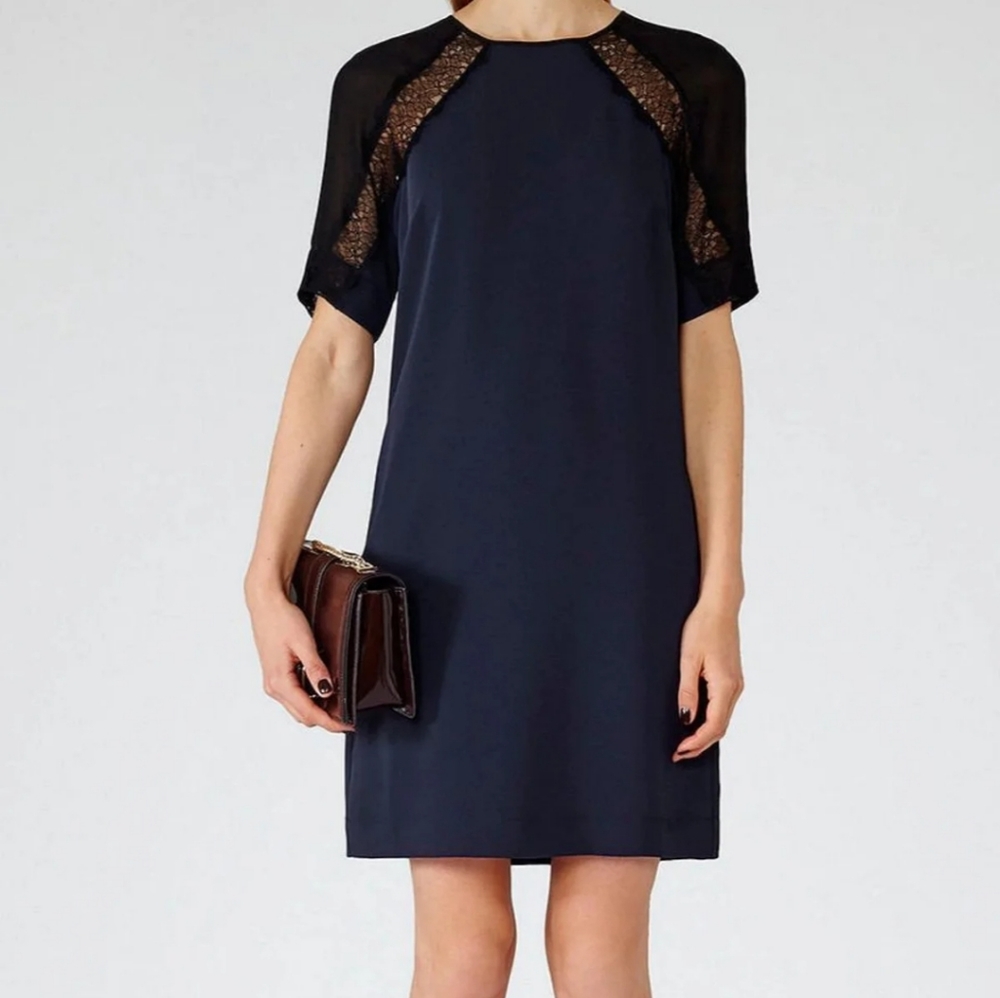 Reiss Karlotta Contrast Lace Shift Dress (Size 4)